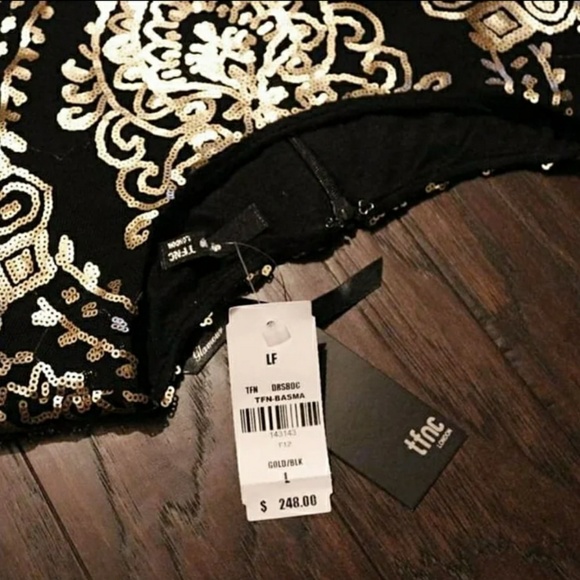 (New) Black/Gold Sequin Embroidery Dress - Picture 2 of 3